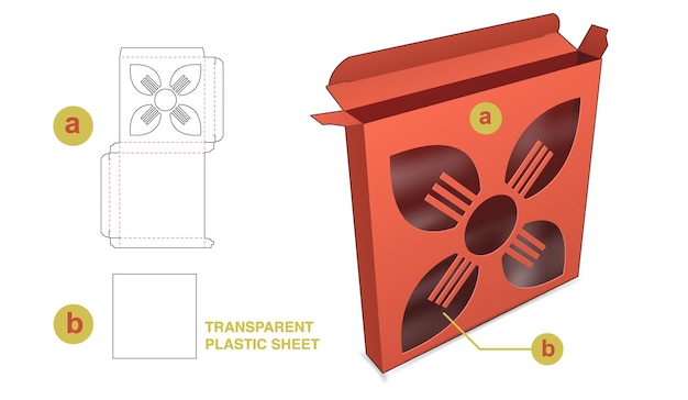 Жестяная коробка с цветочным окошком и шаблоном для высечки из прозрачного пластикового листа