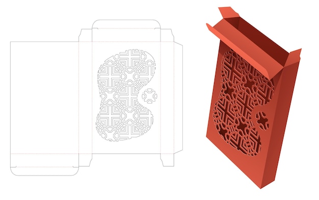 Tin box with stenciled geometric pattern die cut template and 3D mockup