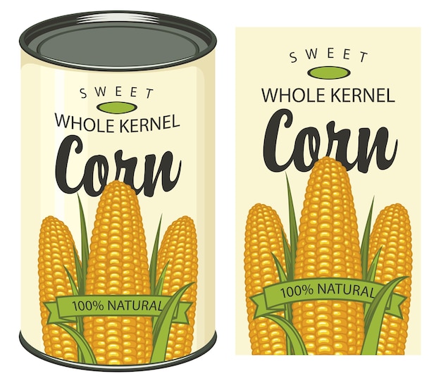 Tin can and label for sweet corn