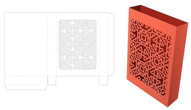 스텐실 패턴 다이 컷 템플릿과 3d 모형이 있는 주석 문서 상자
