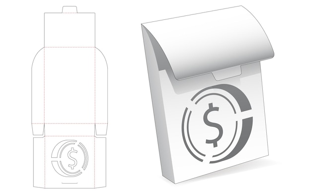 Tin flip box with stenciled dollar coin die cut template