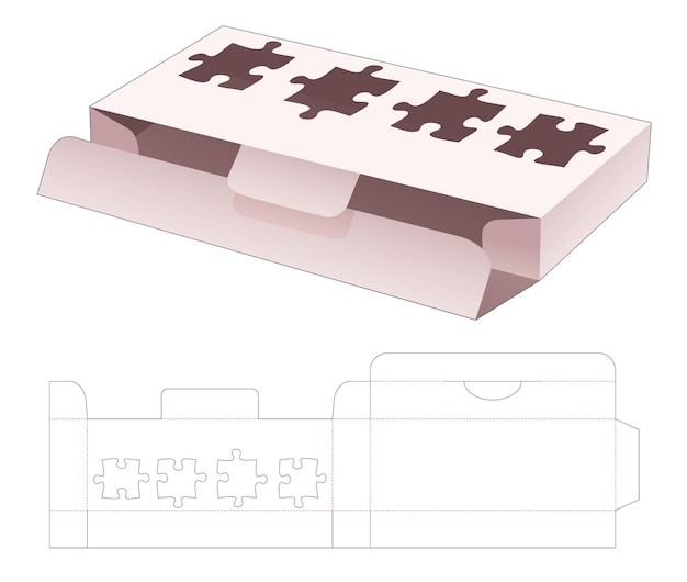 퍼즐 모양의 창 다이 컷 템플릿이 있는 주석 및 짧은 상자