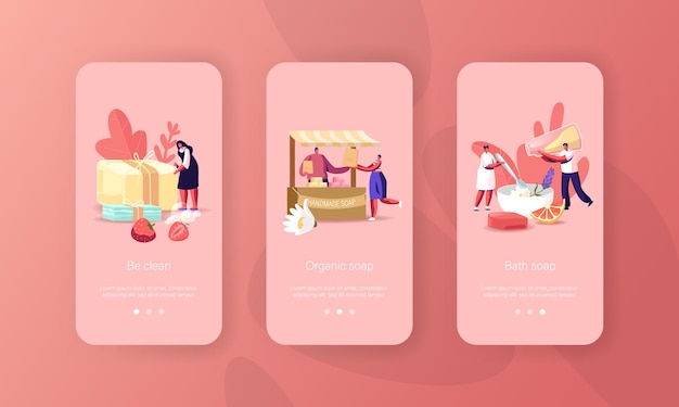 Tiny Characters Handmade Soap Mobile App Page Onboard Screen Template