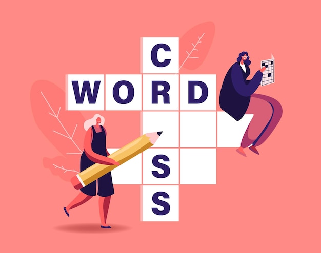 tiny female characters with pencil solve huge crossword