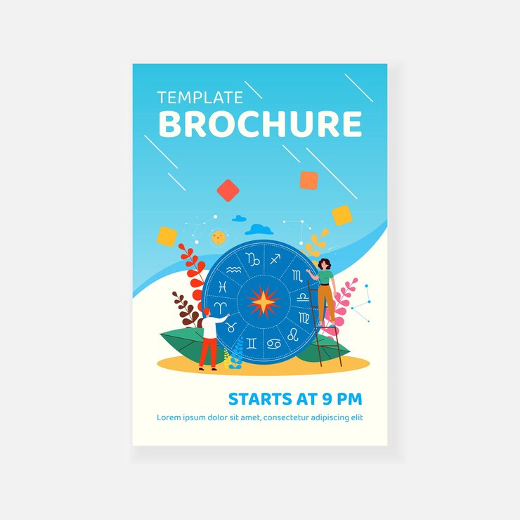 Vector tiny people casting horoscope, studying zodiac signs or ancient calendar