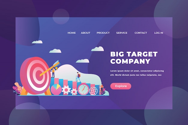 Tiny people concept gaat naar hun doelen van big target company webpagina koptekst bestemmingspagina