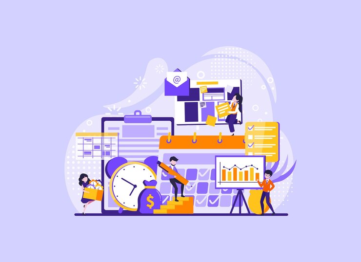 Vector tiny people planning concept entrepreneurship and calendar schedule planning