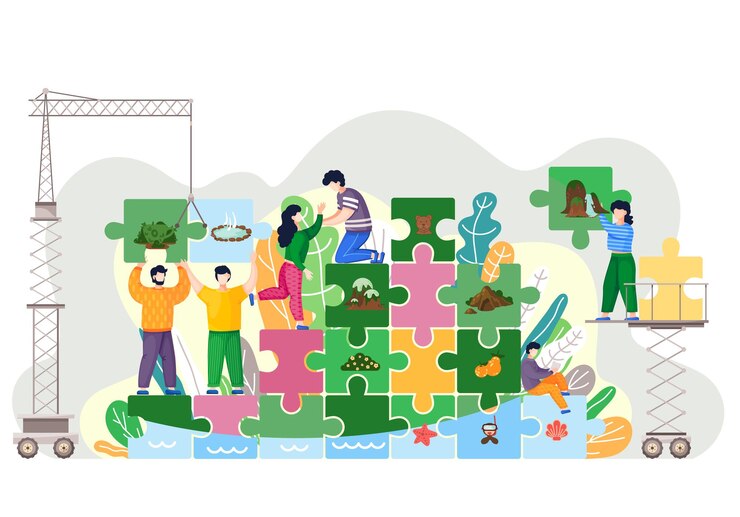 Vector tiny people saving world ecology.