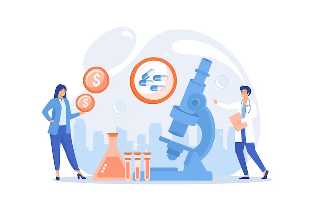 tiny people scientists in the lab produce pharmaceutical drugs. pharmacological business,