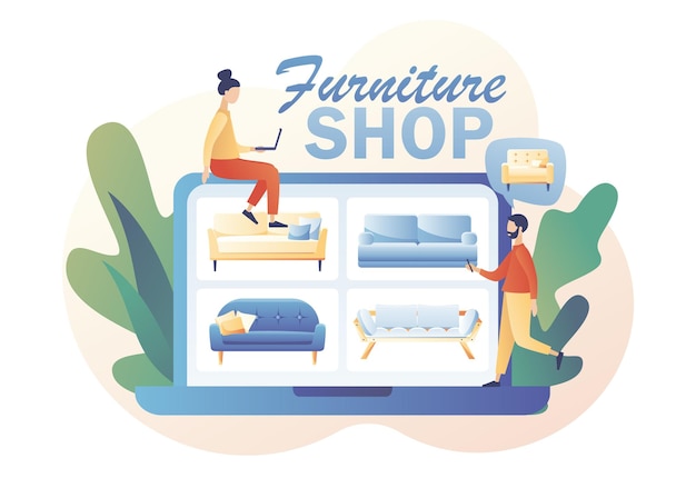 tiny people shopping furniture and home decor online use laptop furniture home accessories store