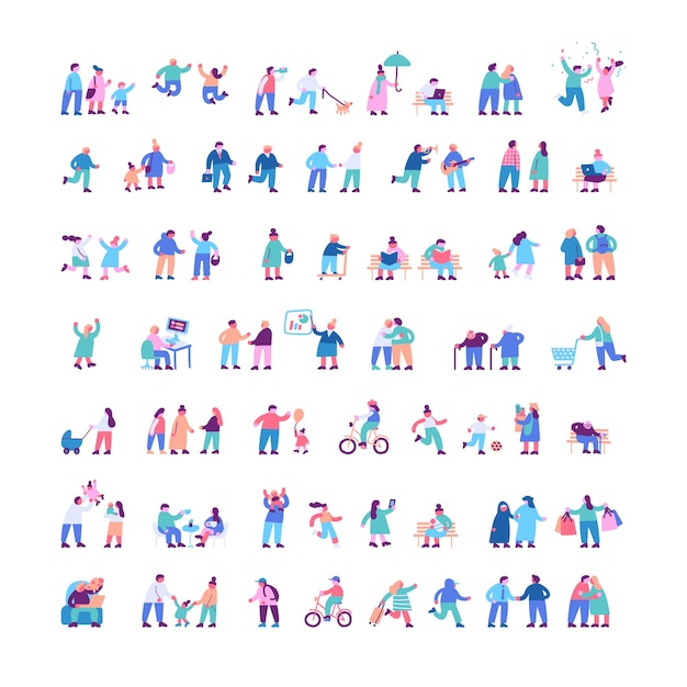 Tiny people silhouette flat vector set