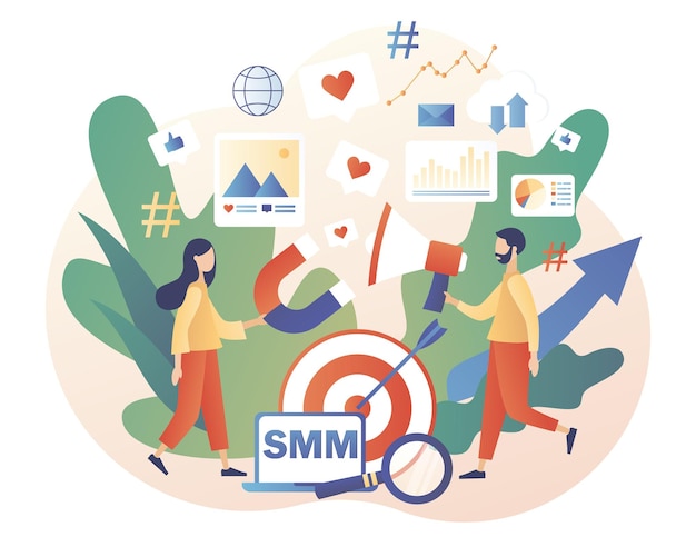 작은 사람들은 소셜 미디어 관리자 Smm 개념 Smm 과정 또는 학교 디지털 마케팅 작업
