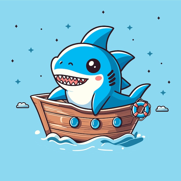 Vector tiny sharks boat journey vector