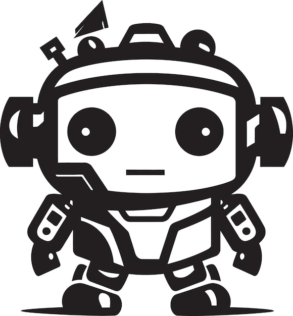 Vector tiny titan combat robot in black vector design bitty battler cute tiny combat bot symbol