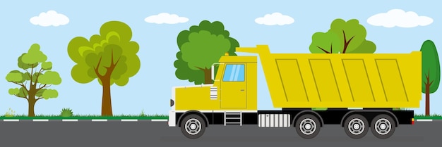 tipper truck on road nature landscape on background vector illustration