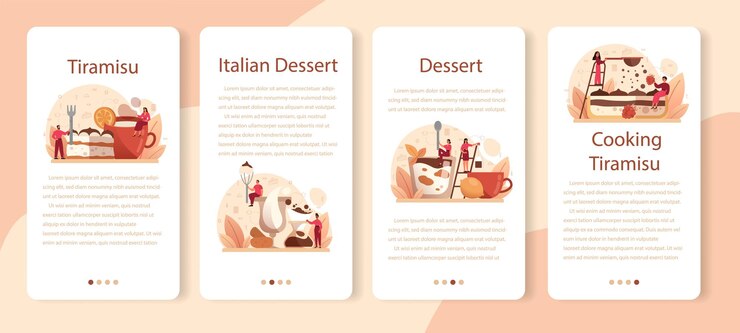 Vector tiramisu dessert mobile application banner set