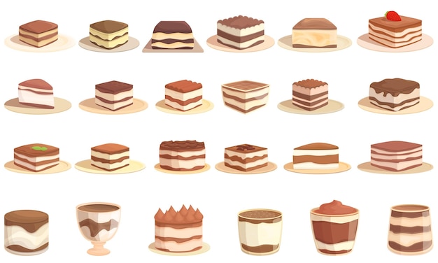 Tiramisu icons set cartoon vector food appetizer