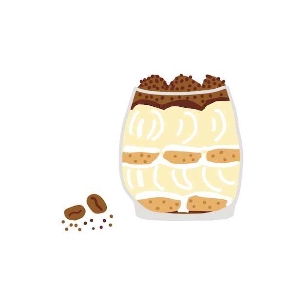 Tiramisu traditional bakery tasty cartoon illustration hand drawn dessert vector design element