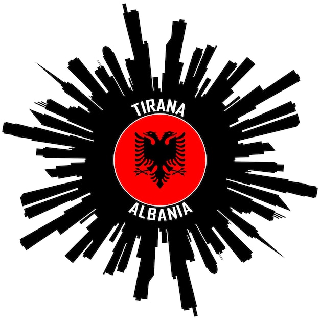 Tirana Skyline Silhouette Albania Flag Travel Souvenir Sticker Vector Illustration