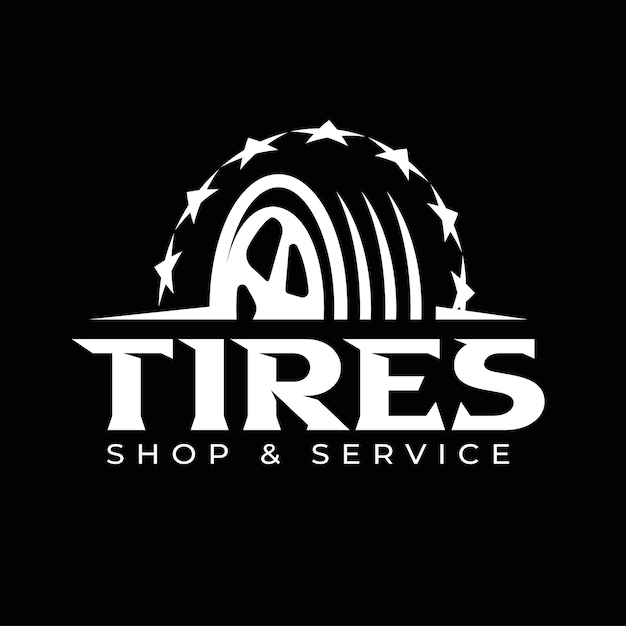 Design del logo del pneumatico, negozio di pneumatici.