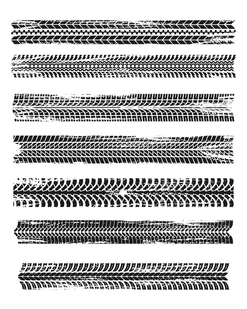 Вектор Отпечатки шин от черных автомобильных шин оставляют следы гранжа