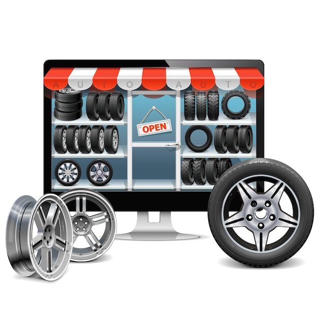 Vector tire shop concept isolated illustration