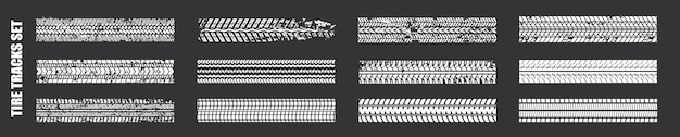 Traccia della traccia del pneumatico percorsi vettoriali isolati di auto o moto trama vettoriale nera isolata illustrazione vettoriale