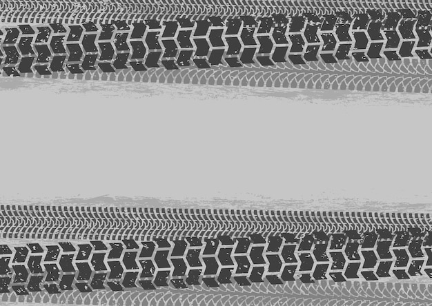 Vector tire tracks background in grunge style gray colors