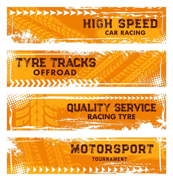 Tire tracks car truck wheels road speed banners