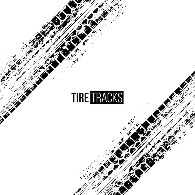 Tire tracks illustration Black grunge automobile wheel imprints on white background