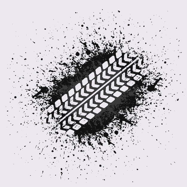 Vector tire tracks or lines on grunge ink splash car tread silhouette mud splash grunge texture