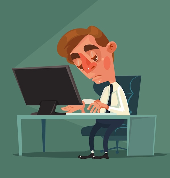 Vector tired office worker man character flat cartoon illustration