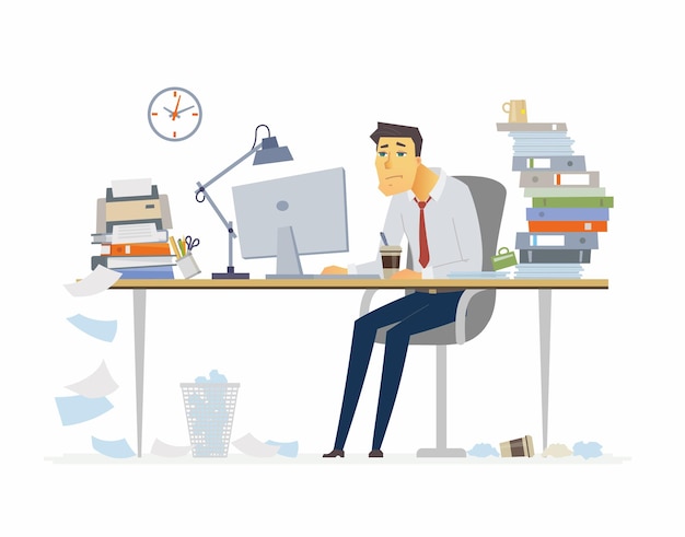 Vector tired office worker  modern cartoon people characters illustration