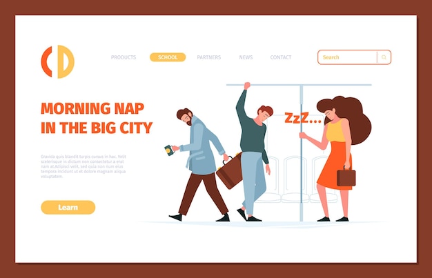 Tired person landing Stressed office people sleeping managers male and female garish vector business web page template