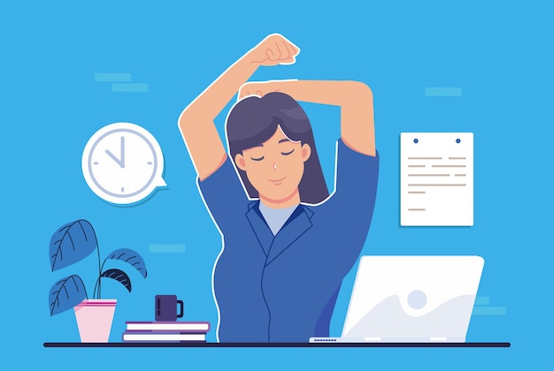 a tired woman after a long day's work vector illustration