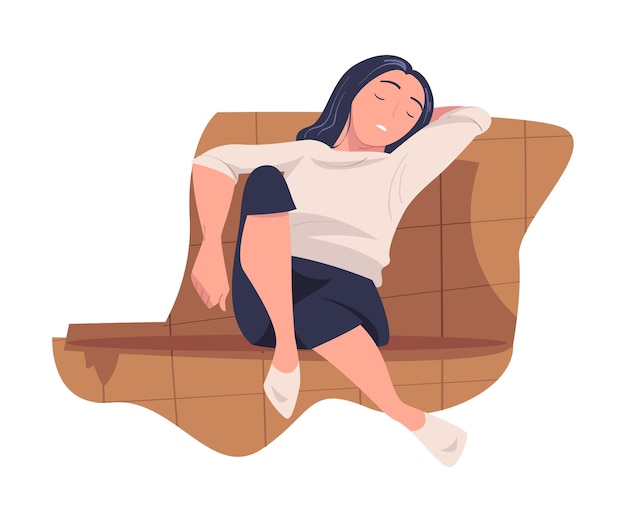 Tired Woman Mom Lying on Sofa Feeling Exhaustion Vector Illustration