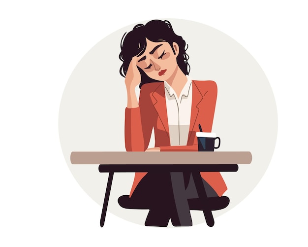 Vector tired women suffer from overwork lack of energy need for caffeine exhausted young woman