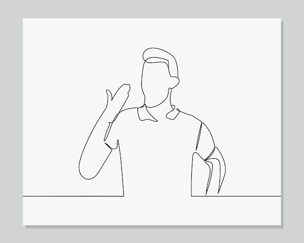 Tired young man gesture continuous one line illustration