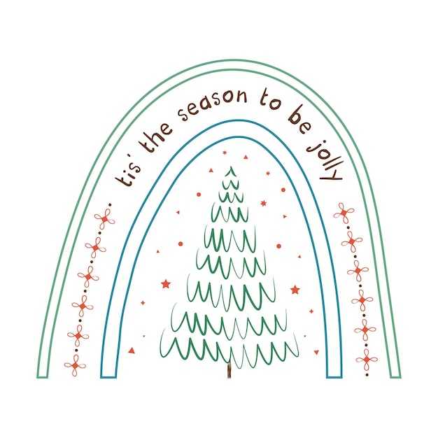 크리스마스 트리와 레인보우 빈티지 크리스마스 벡터 디자인으로 유쾌한 계절을 맞이하세요