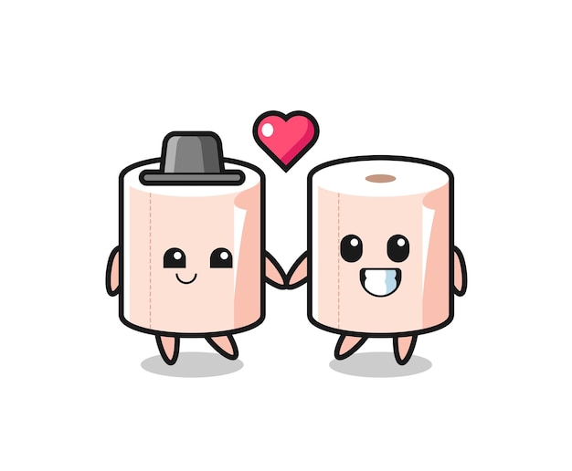 Tissue roll cartoon character couple with fall in love gesture , cute design