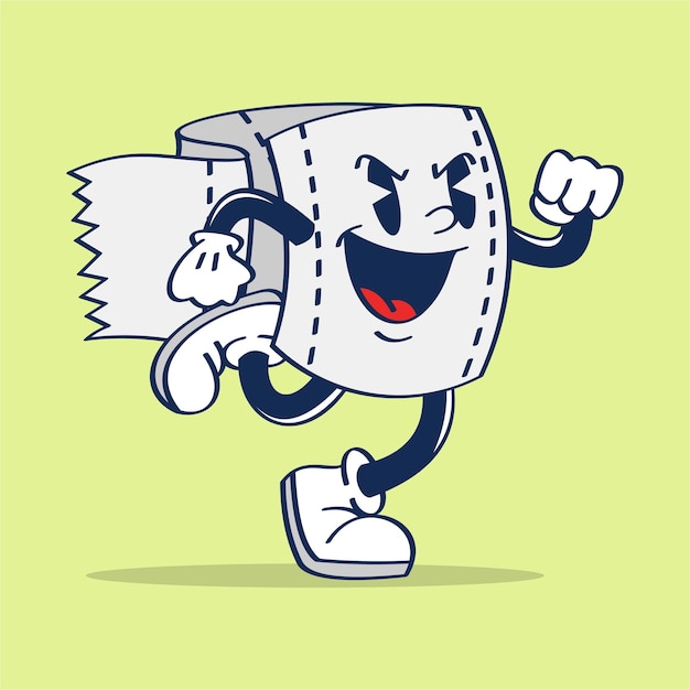 Vector tissue roll cartoon character running with evil laugh vector illustration hand drawing