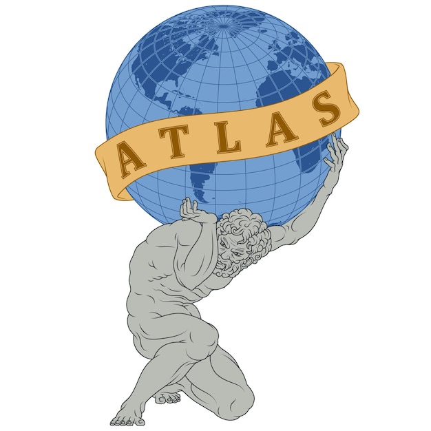 Vector titan atlas houdt de aarde vast met een lint