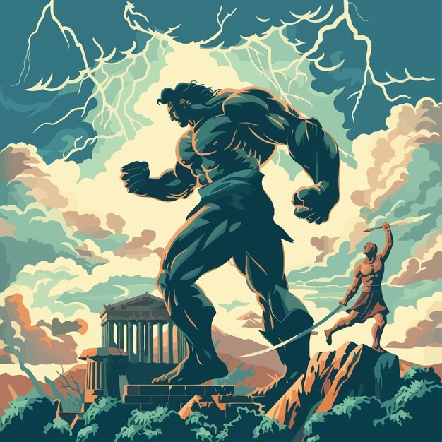 Vector titanomachy_titan_fighting_the_olympus_greek