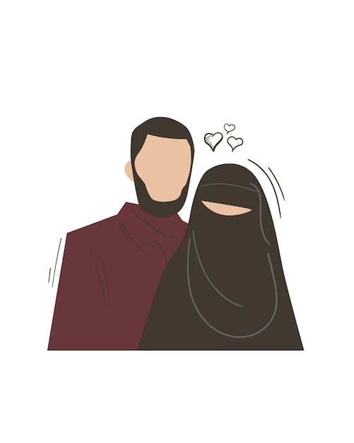 Title romantic moslem husband and wife couple vector illustration