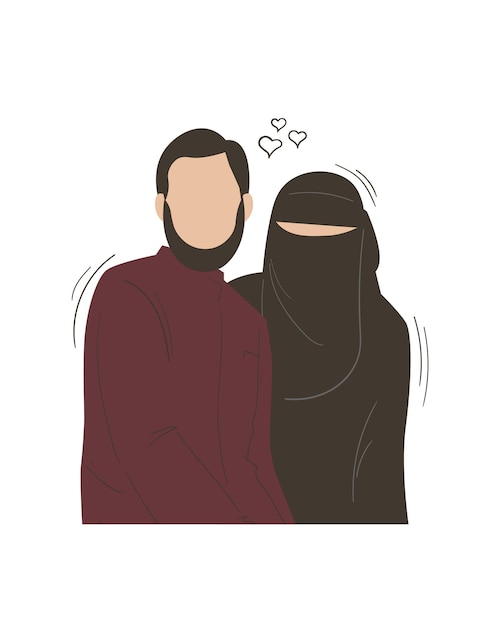 Vector title romantic moslem husband and wife couple vector illustration