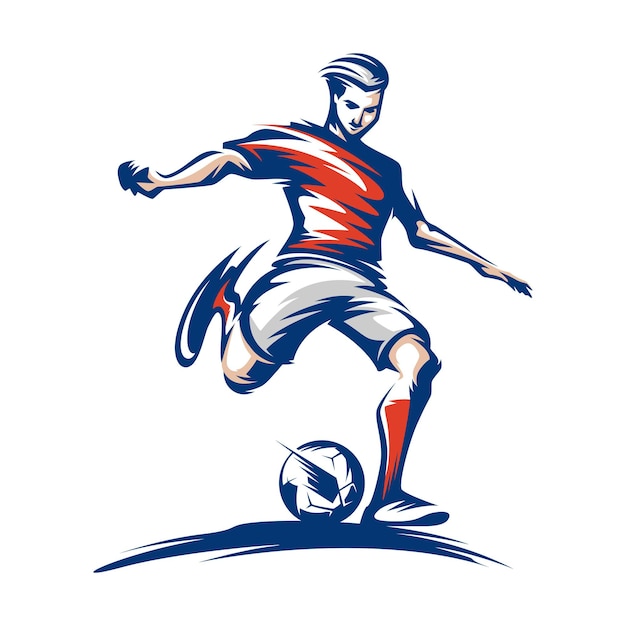 Vector title soccer player kicking ball