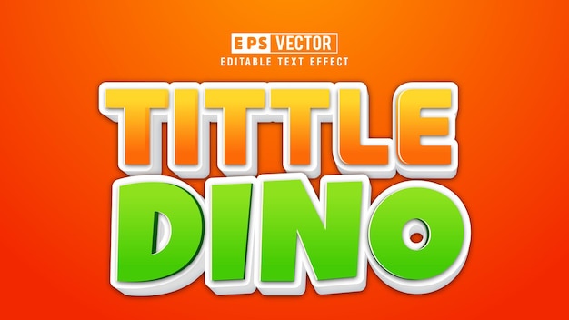 Tittle dino 3d bewerkbaar teksteffect vectorbestand met schattige achtergrond