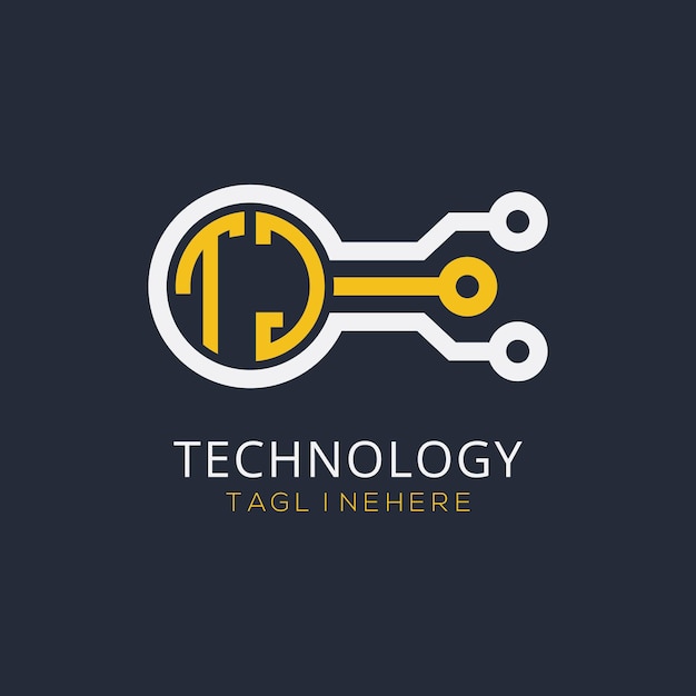 テクノロジーロゴのTJイニシャルモノグラム (円形のデザイン)