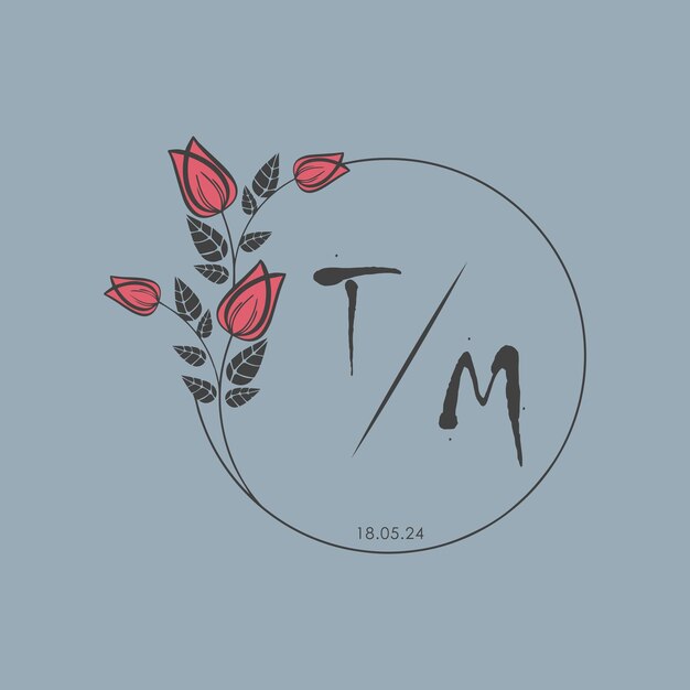 TM initiële monogram een paar roos cirkel bruiloft met creatief ontwerp