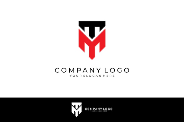 Combinazione di design del logo tm monogram con forma protettiva in colore nero e rosso per modello aziendale